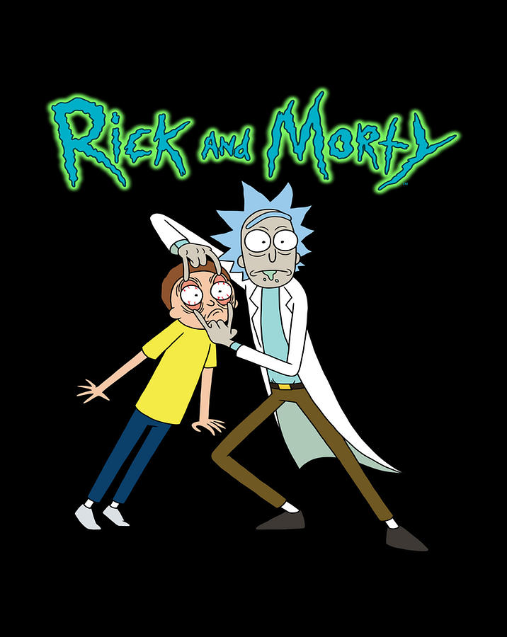 Rick and Morty Rick Holding Morty's Eyes Open with Logo Digital Art by ...