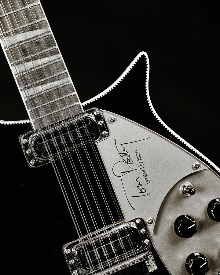 Black And White Photograph - Rickenbacker Guitar in Black and White 735.2111A by M K Miller