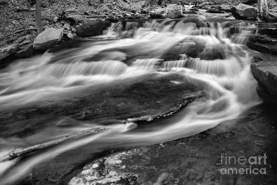 Waterfall Photograph - Rickettts Glen Stream Abstract Black And White by Adam Jewell