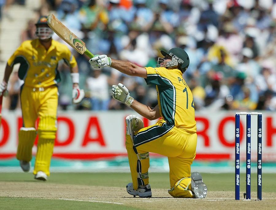Ricky Ponting hits a six Photograph by Mike Hewitt