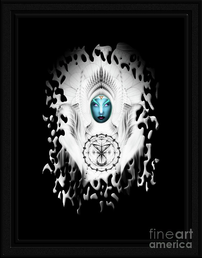 Riddian Queen Angel White GSplatter On Black Fractal Portrait Digital Art by Rolando Burbon