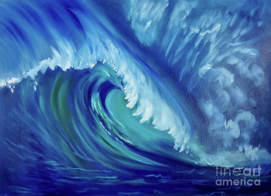 Ride a Big Wave Oahu Painting by Jenny Lee