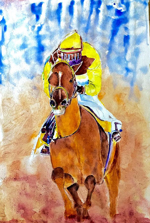 Rider at full gallop Painting by Khalid Saeed