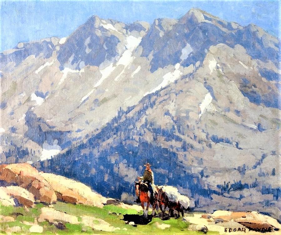 Rider Packhorses Sierras Painting