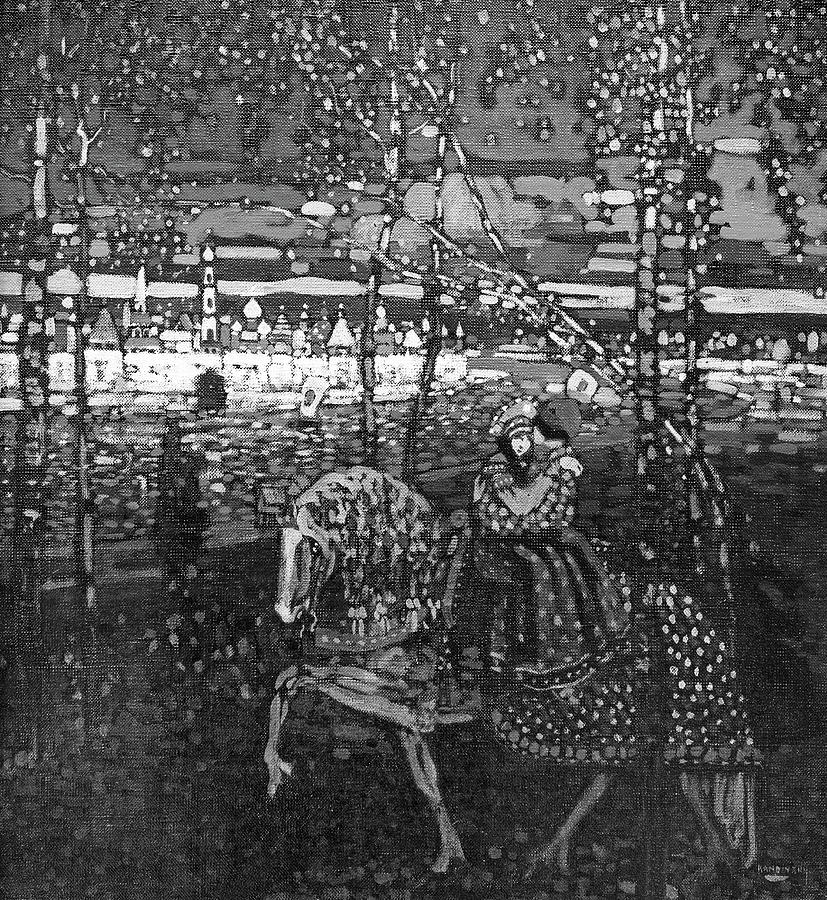 Riding Couple by Wassily Kandinsky BW Painting by Bob Pardue