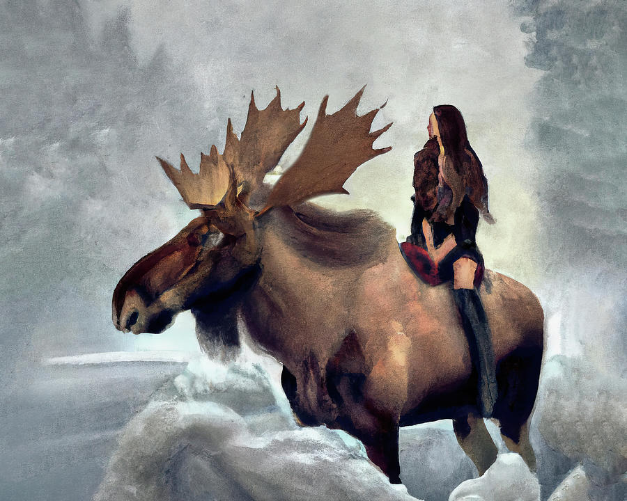 Riding Maine Moose Painting by Bob Orsillo