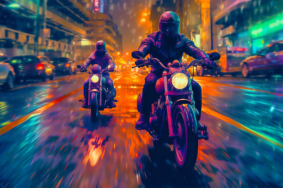 Riding Motorcycles With Friends At Night Digital Art By Jim Brey Pixels