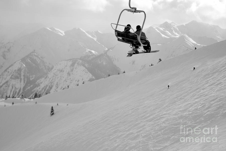 Riding The Kicking Horse Lift Black And White Photograph by Adam Jewell