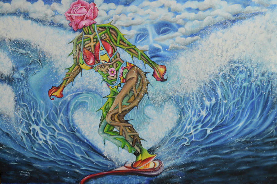 Riding the waves Painting by O Yemi Tubi