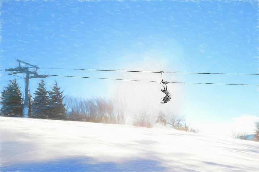 Riding to on the ski lift to the top ...paintography 2 Photograph by Dan Friend