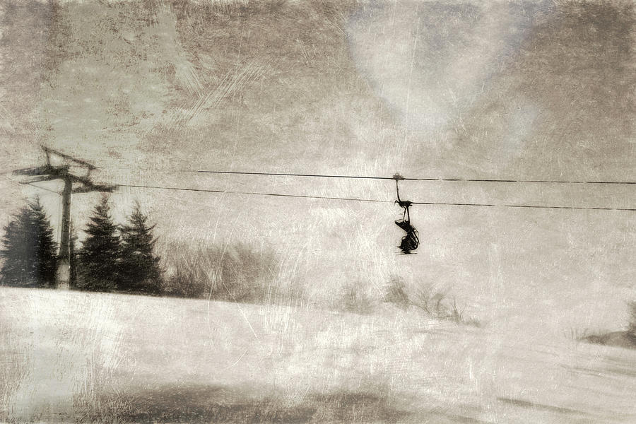 Riding to on the ski lift to the top ...paintography Photograph by Dan Friend