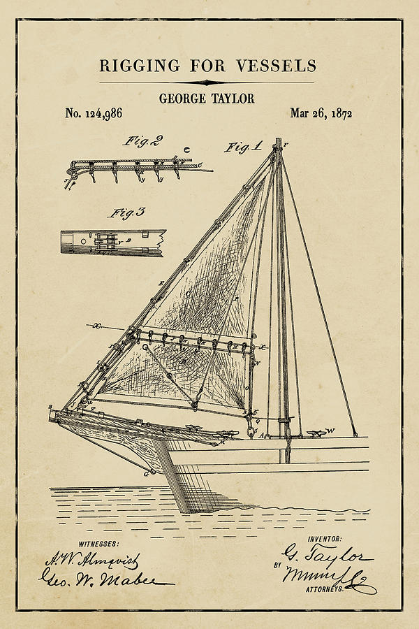 Rigging for Vessels Blueprint Patent on Aged Paper Nautical Patent Art Digital Art by Florian Rodarte