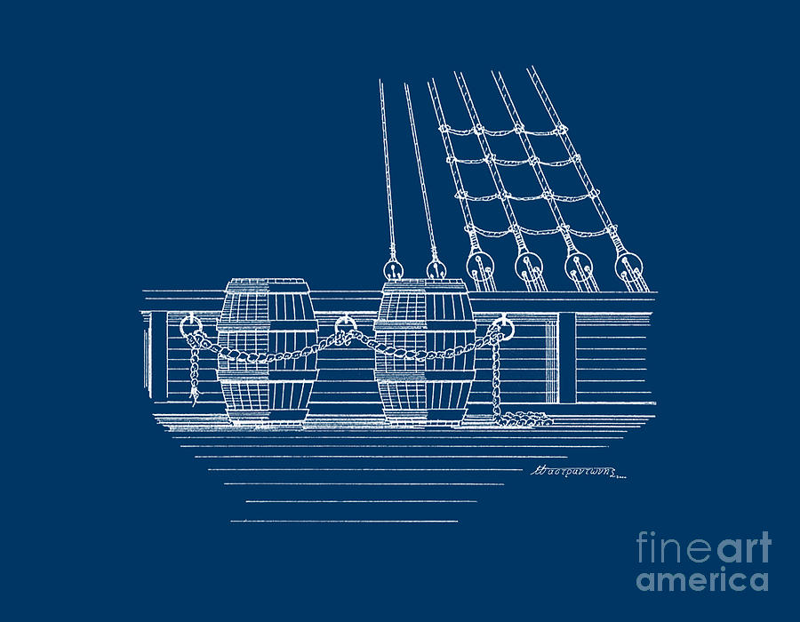 Rigging lader and water barrels - blueprint Drawing by Panagiotis Mastrantonis