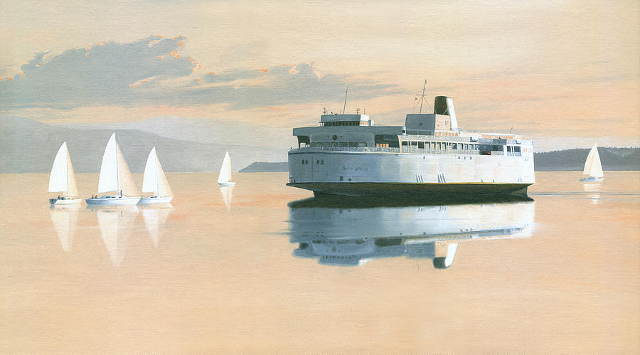 Bc Ferries Painting - Right of way  The Queen of Burnaby by Gary Giacomelli