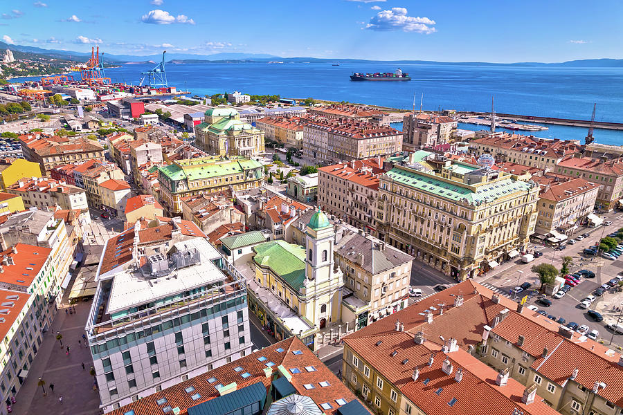 Rijeka city center and main square aerial view Photograph by Brch Photography