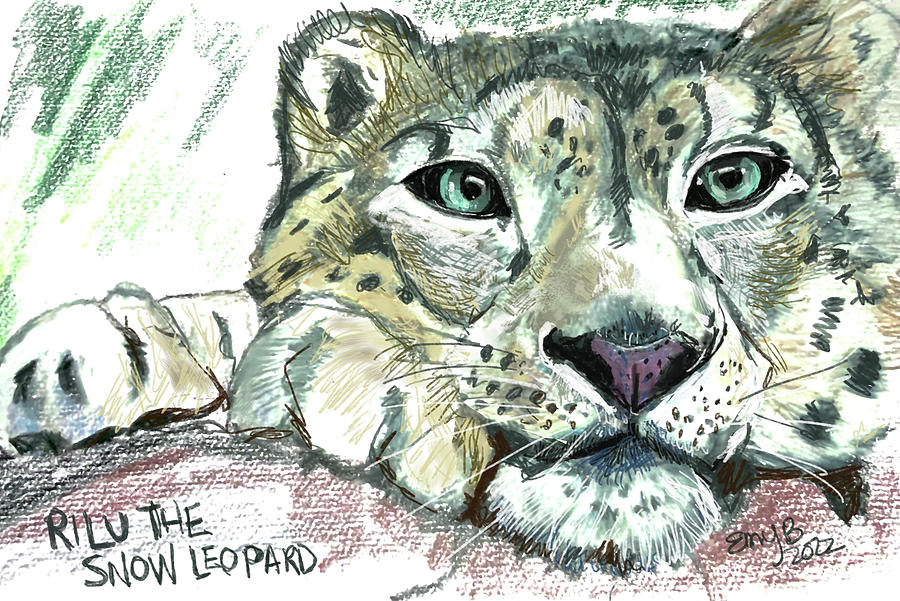 Rilu the  Snow Leopard Mixed Media by Eileen Backman