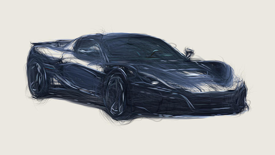 Rimac C Two Car Drawing Digital Art by CarsToon Concept