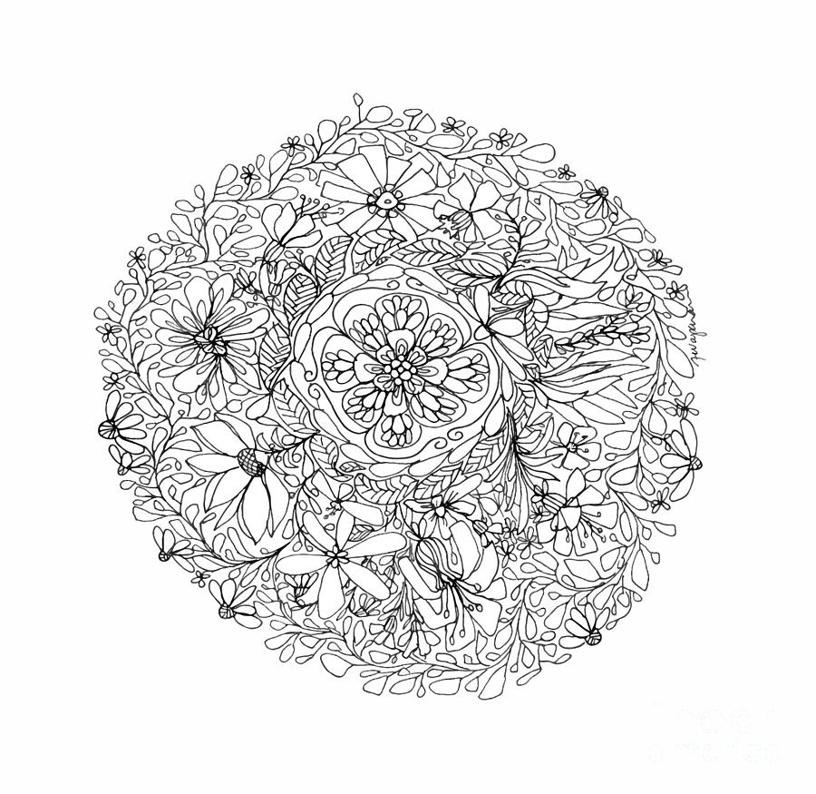 Flower Drawing - Ring of Flowers - Ink Drawing by Patricia Awapara