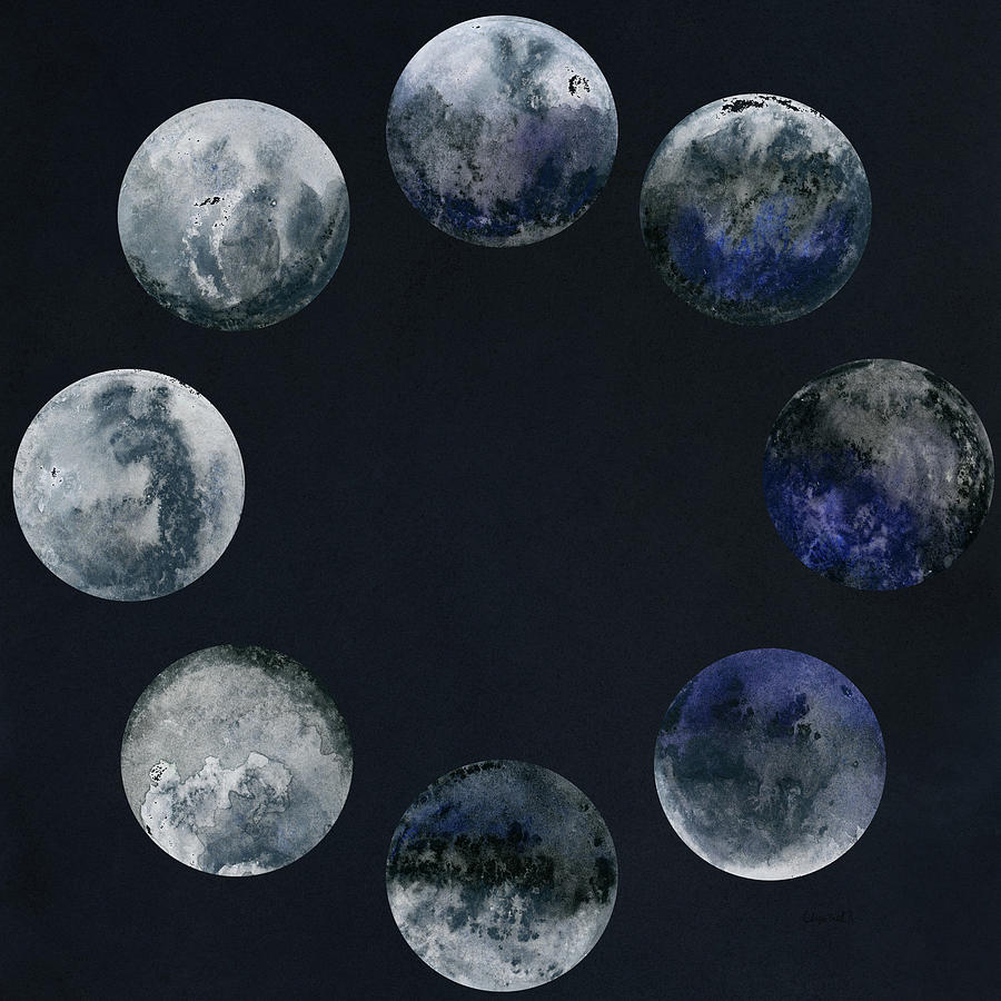 Ring of Moon Phases on Night Sky Mixed Media by Elizabeth Reich