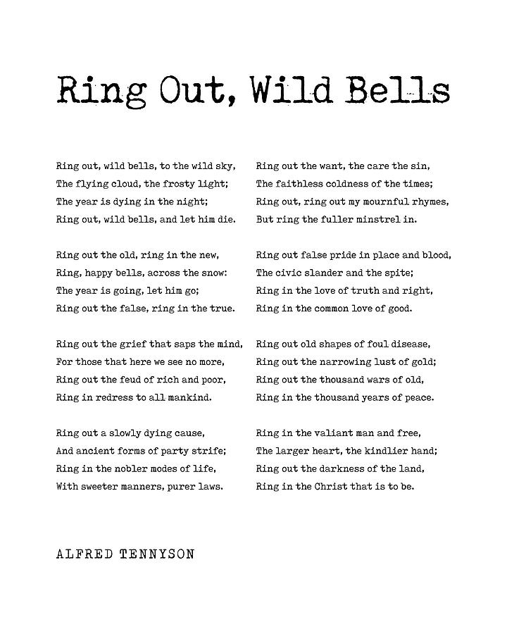 Typography Digital Art - Ring Out, Wild Bells - Alfred, Lord Tennyson Poem - Literature - Typewriter Print 1 by Studio Grafiikka