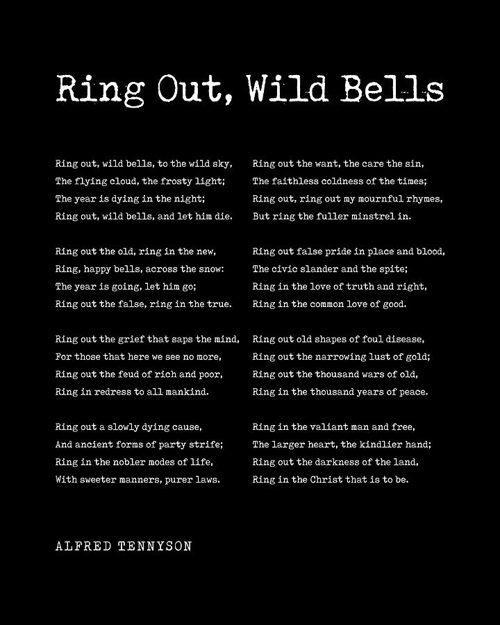 Typography Digital Art - Ring Out, Wild Bells - Alfred, Lord Tennyson Poem - Literature - Typewriter Print 2 - Black by Studio Grafiikka
