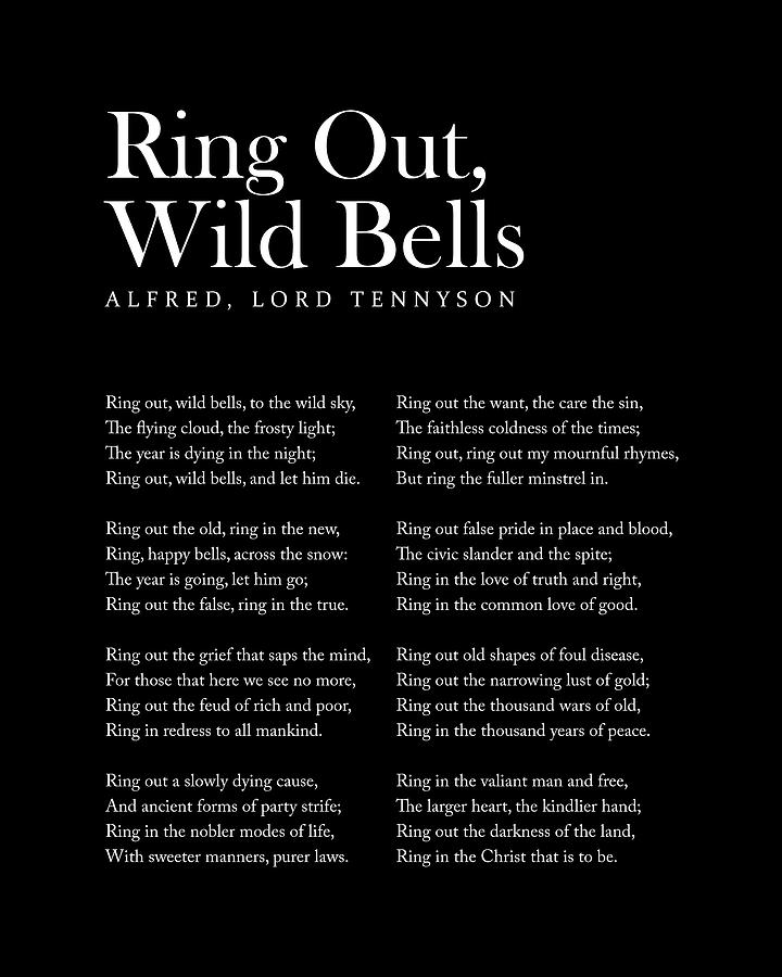 Ring Out, Wild Bells - Alfred, Lord Tennyson Poem - Literature - Typography Print 2 - Black Digital Art