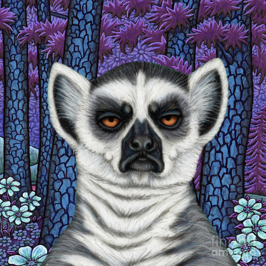 Ring Tailed Lemur Forest Painting by Amy E Fraser