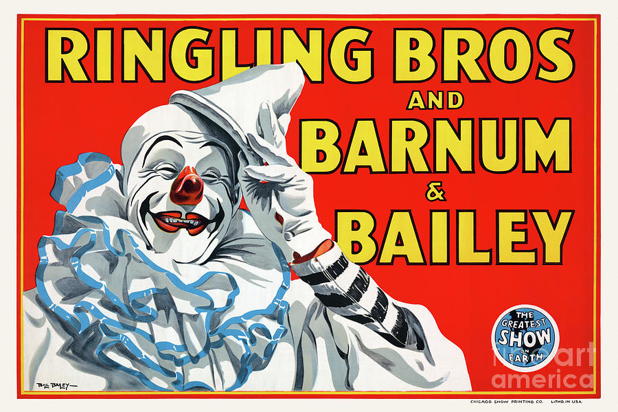 Vintage Drawing - Ringling Bros. and Barnum and Bailey Clown USA Vintage Poster by Vintage Treasure