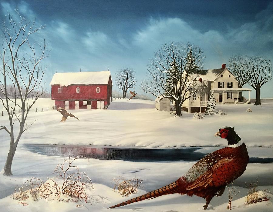 Barn Painting - Ringnecks Morning by Maryanne Smith