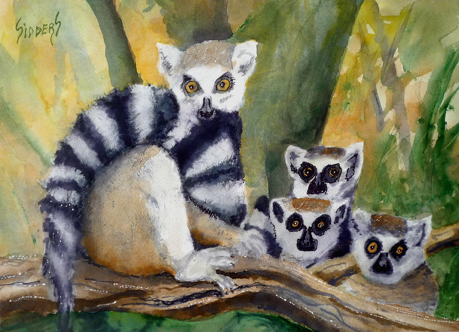 Ringtailed Lemurs Painting by Sam Sidders