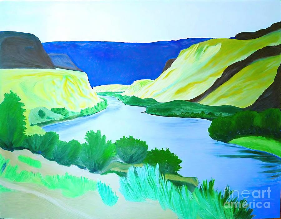 Mountain Painting - Rio Chama River State of New Mexico Painting river southwest west New Mexico dessert Rio Chama mountains landscape western Santa fe clouds landscape mountains painting reflection in water river by N Akkash