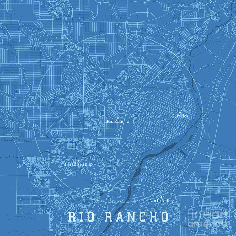 Rio Rancho NM City Vector Road Map Blue Text Digital Art by Frank ...