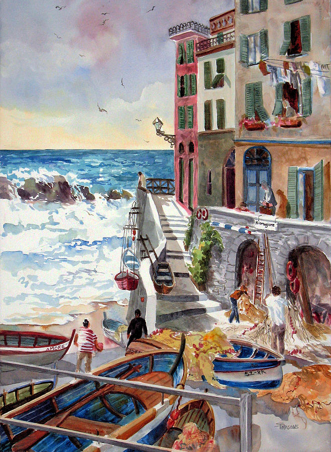 Riomaggiore Harbor Painting by Sheila Parsons