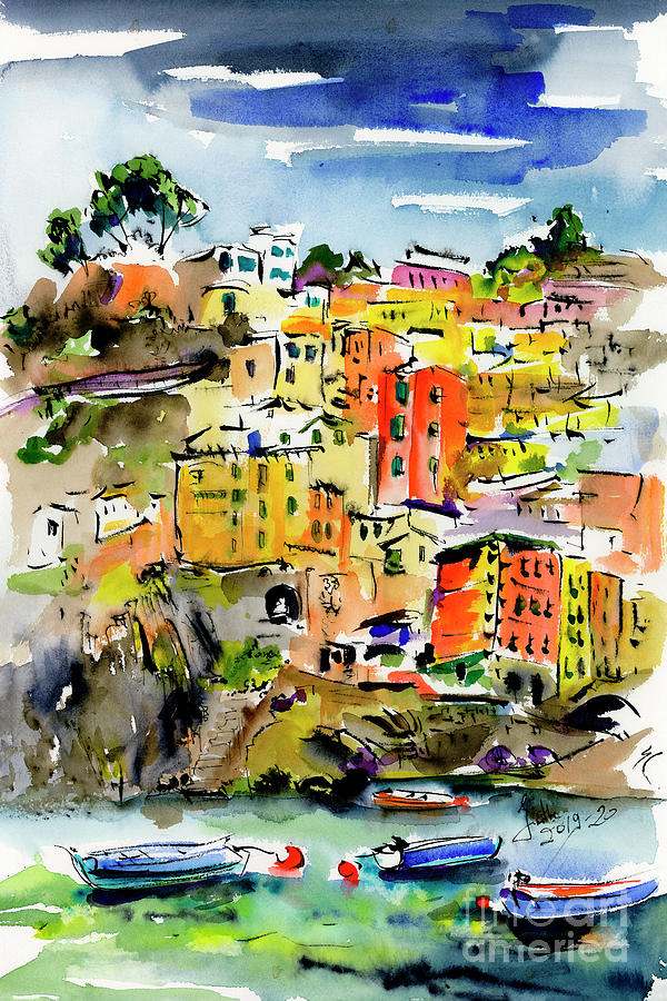 Riomaggiore Italy Cinque Terre Painting by Ginette Callaway