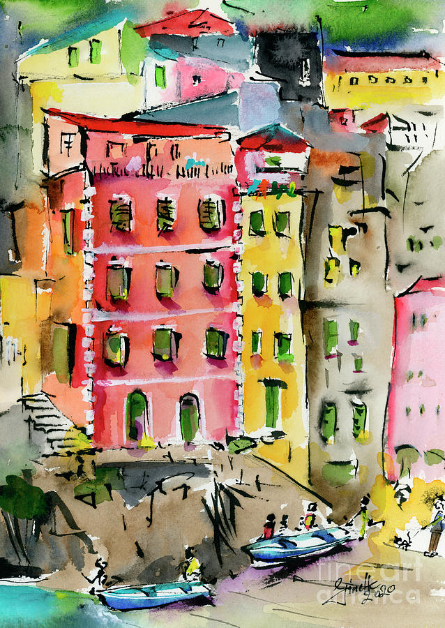 Riomaggiore Italy Summer  Day Painting by Ginette Callaway