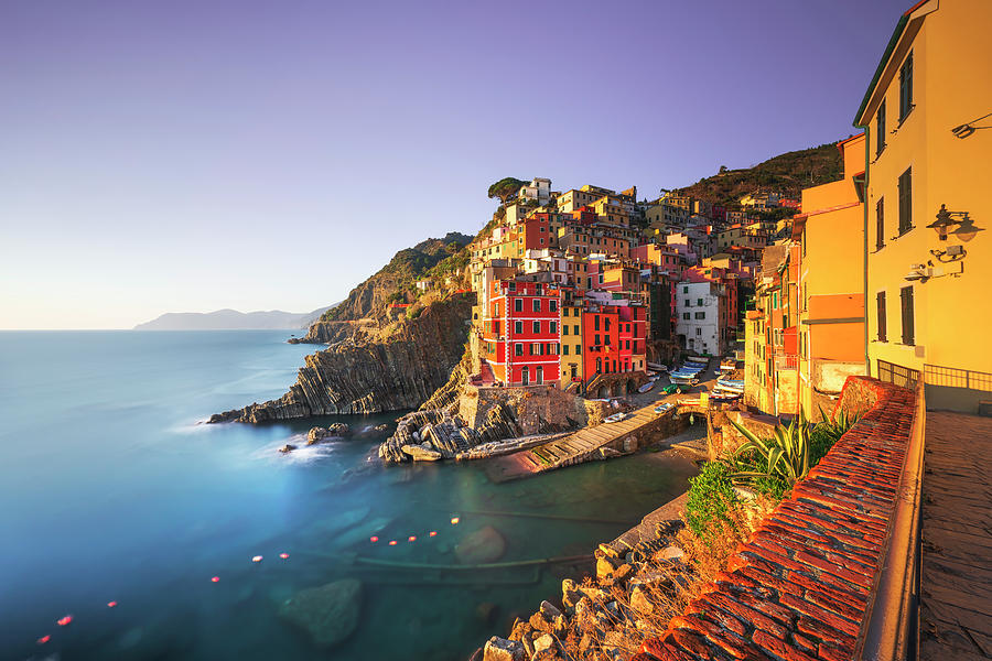 Riomaggiore town long exposure. Cinque Terre, Liguria Photograph by Stefano Orazzini