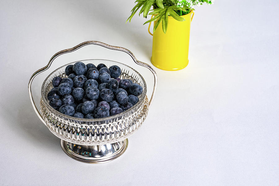 Ripe Blueberries in Silver Bowl Photograph by Charles Floyd