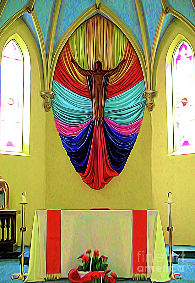 Risen Jesus Statue and Altar at Catholic Church in WNY Abstract Expressionism Effect Photograph by Rose Santuci-Sofranko