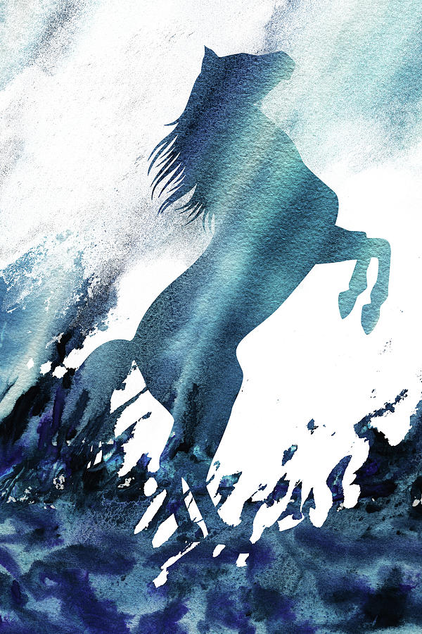 Rising From The Sea Stallion Watercolor Horse Silhouette  Painting by Irina Sztukowski