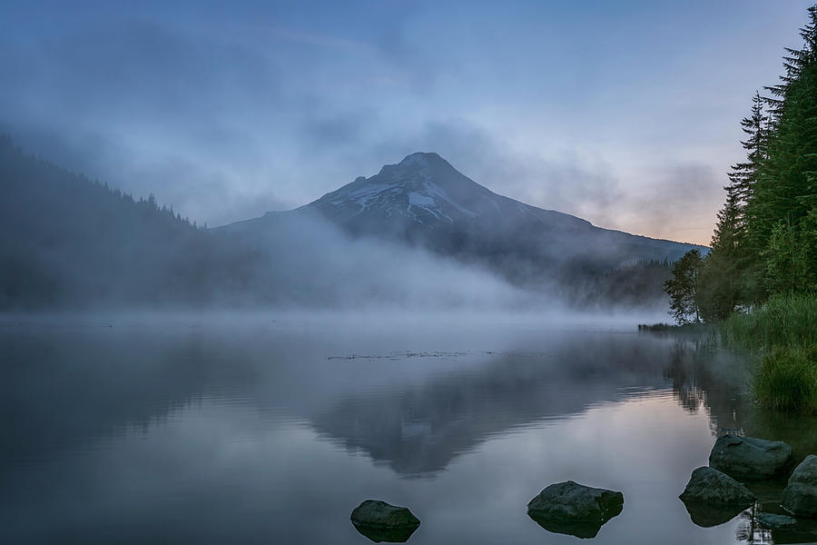 Rising Light and Mist on Trillium Lake Photograph by Belinda Greb