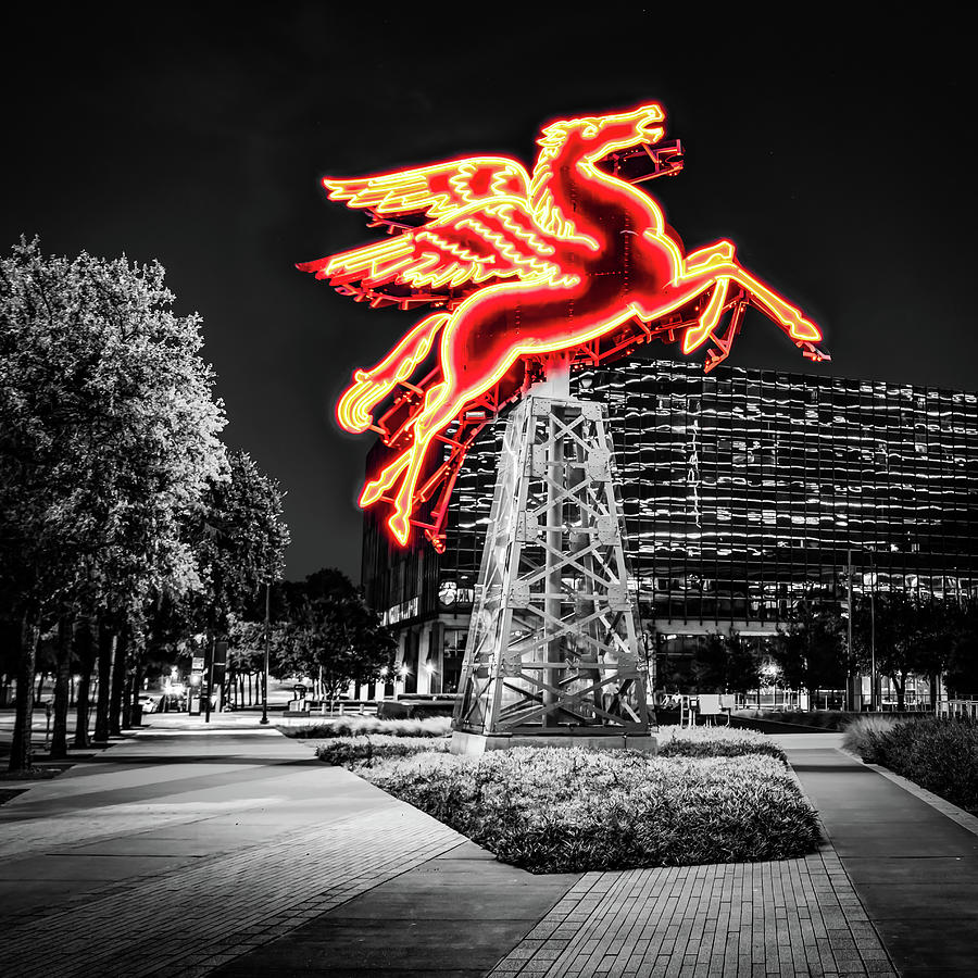 Rising Red Flying Pegasus Of Dallas Texas - Selective Color 1x1 Photograph by Gregory Ballos