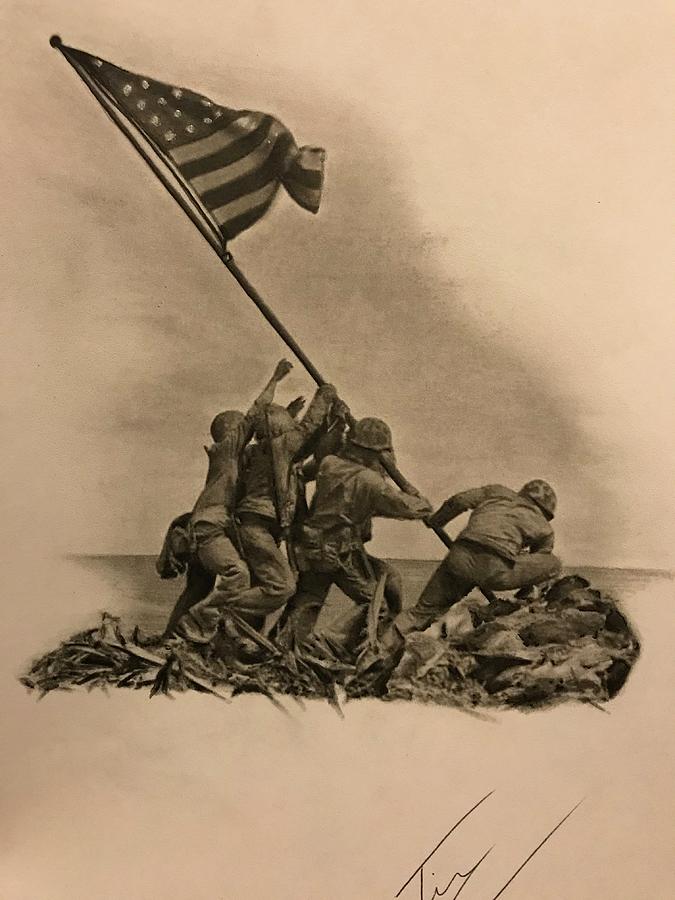 Rising the Flag on Iwo Jima Drawing by Timothy Ferrone - Pixels