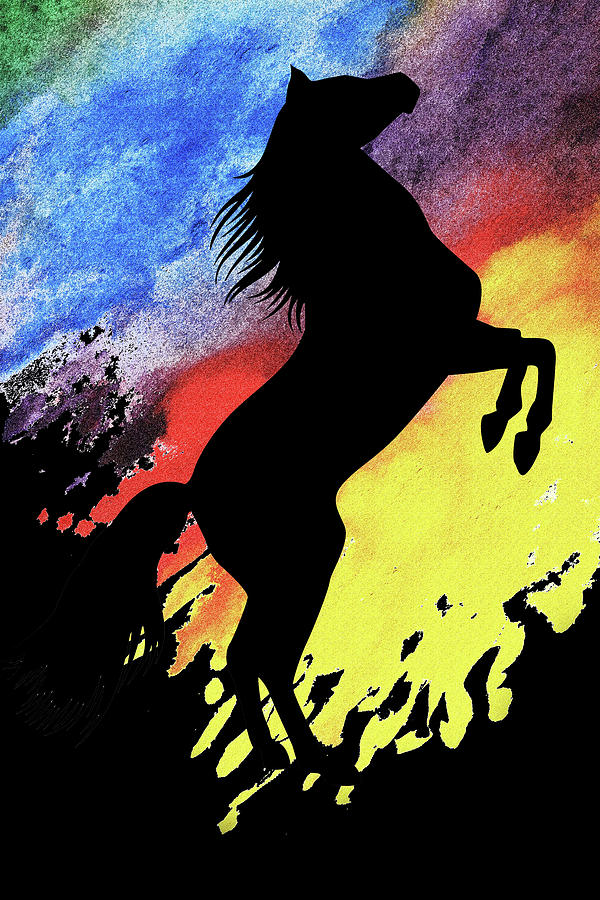 Rising To The Light Watercolor Horse Silhouette  Painting by Irina Sztukowski