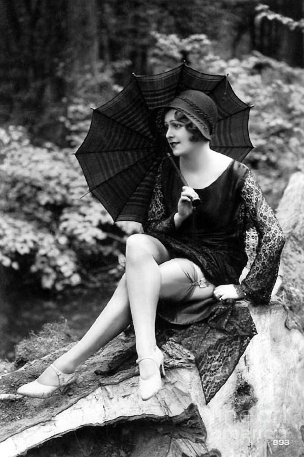 Risque Flapper with Parasol Photograph by Sad Hill - Bizarre Los Angeles Archive