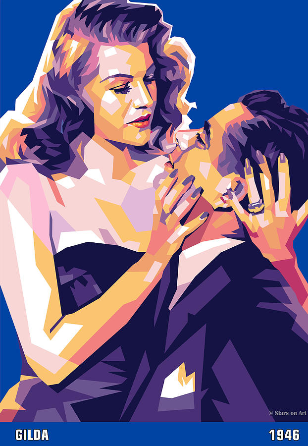 Rita Hayworth Digital Art - Rita Hayworth and Glenn Ford, Gilda, with synopsis by Movie World Posters