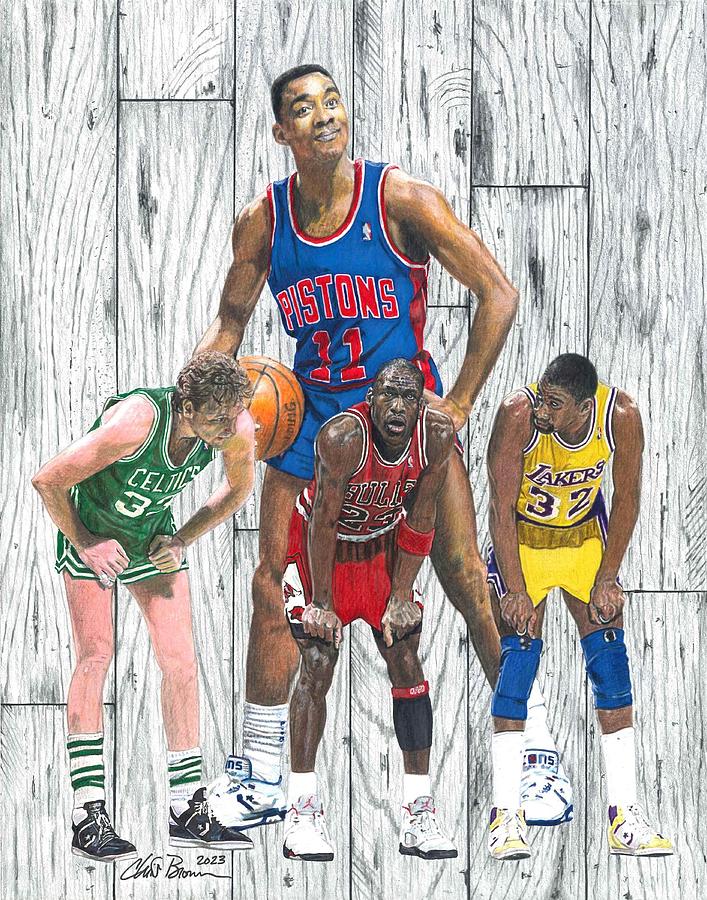 Rivals - Isiah, Larry, Michael, and Magic Drawing by Chris Brown