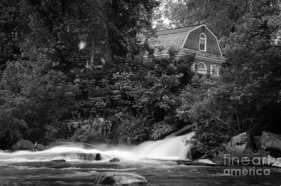 River and Church Black and White Landscape Rural Photograph Photograph by PIPA Fine Art - Simply Solid