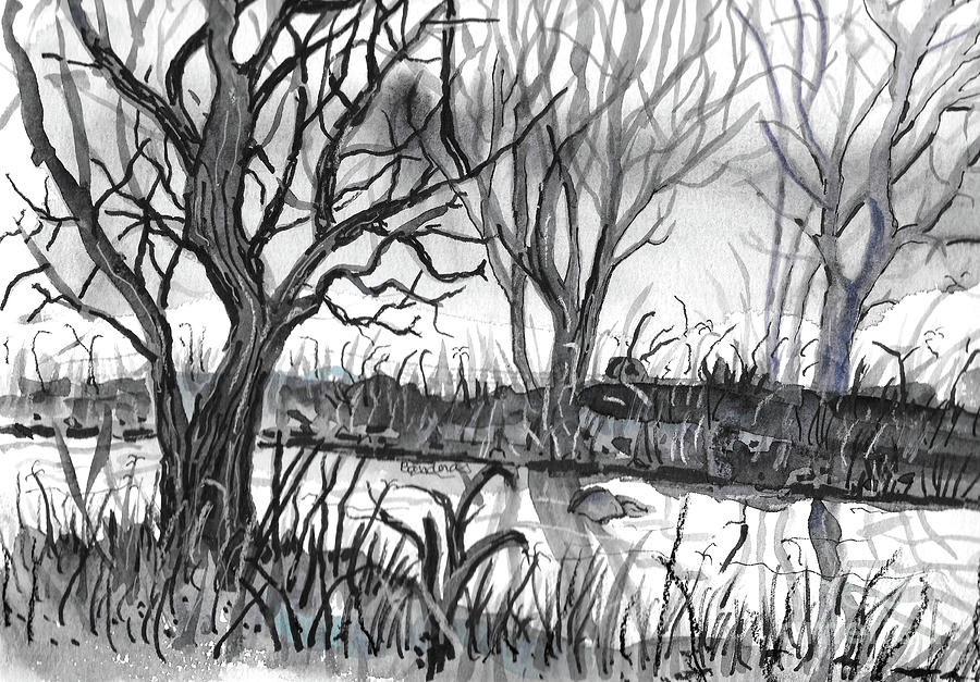 River and Trees Painting by Terry Banderas