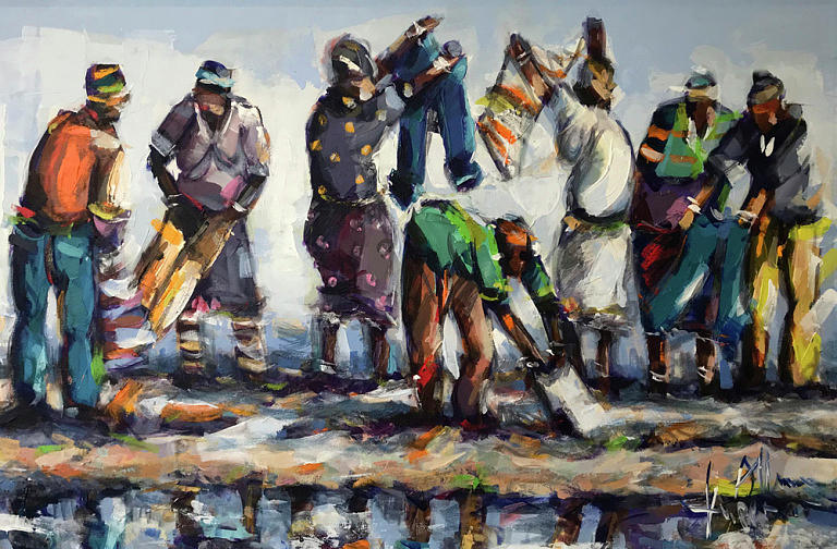Landscape Painting - River Bank Markert by Allen Kupeta Landscape Painting - River Bank Markert by Allen Kupeta