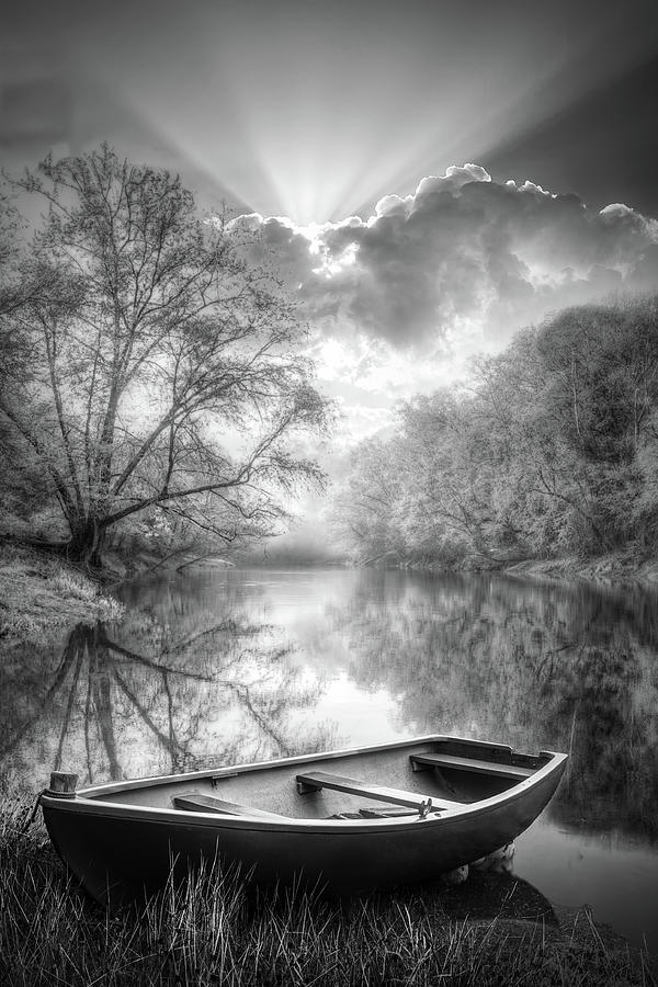 River Beauty Reflections II Black and White Photograph by Debra and Dave Vanderlaan